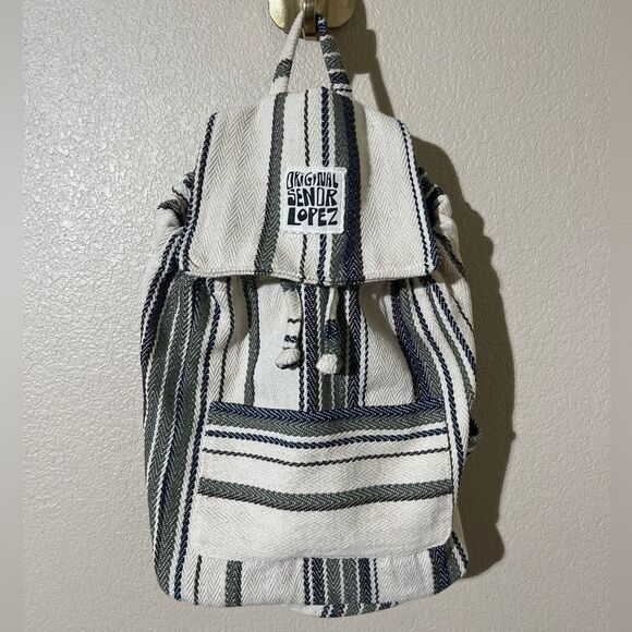 Original Senor Lopez Backpack with Black, White, and Gray Stripes - Picture 1 of 8